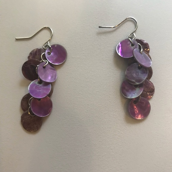 Purple Capiz Shell Dangle Earrings - Picture 6 of 6